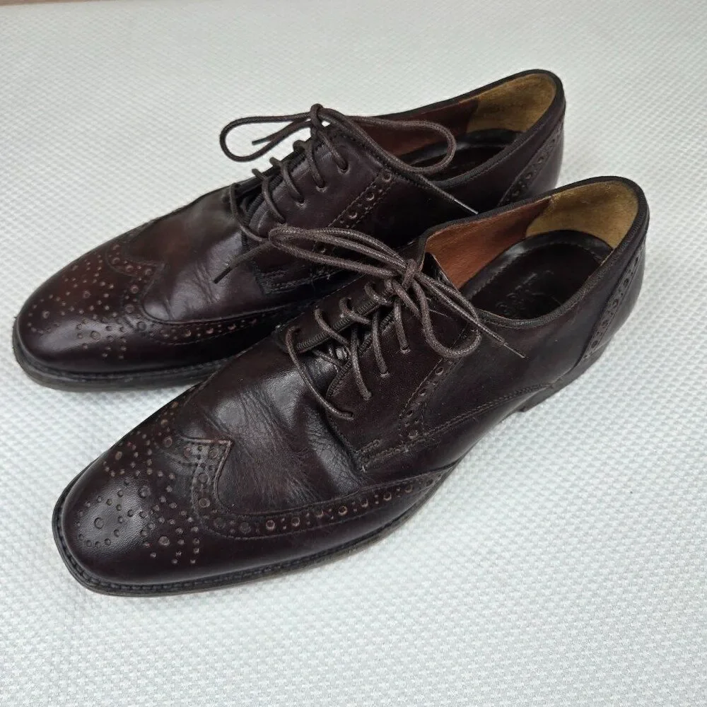 Johnston & Murphy Brown Leather Wingtip Oxford Mens Dress Shoes 8.5 M